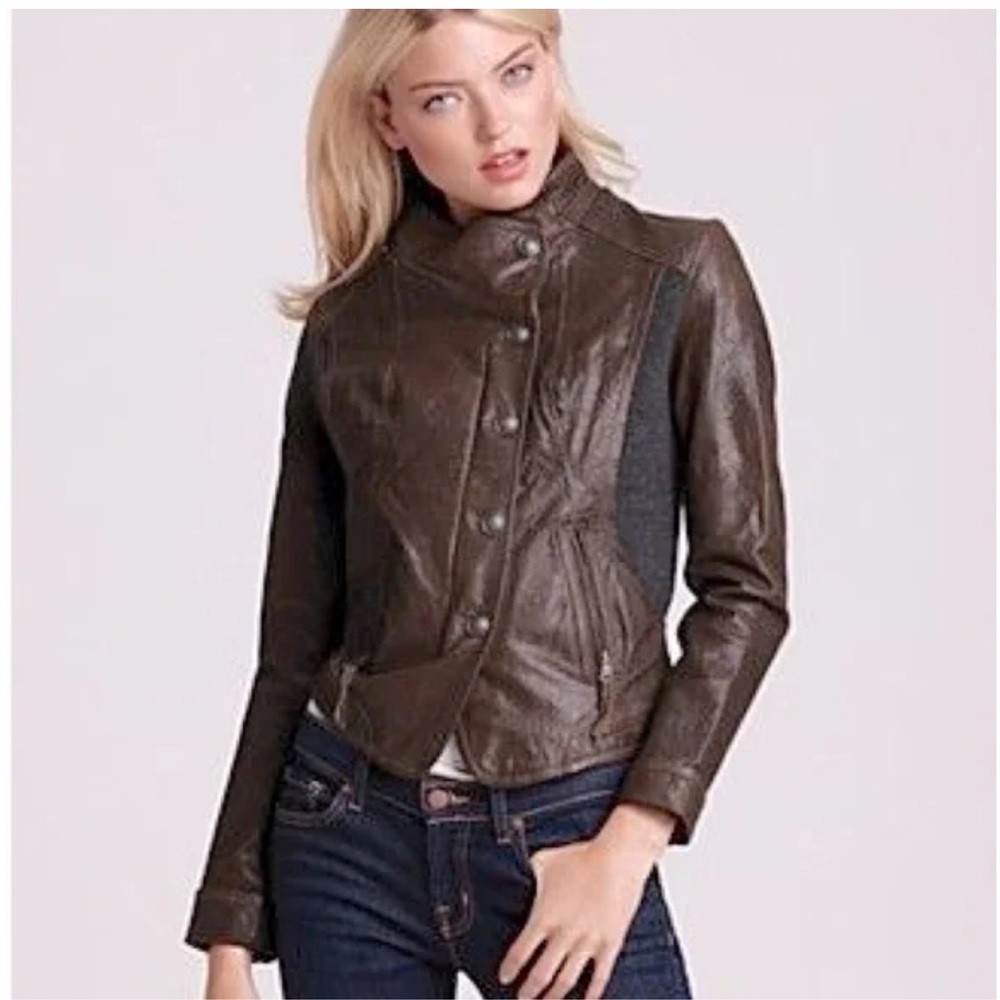 Via Spiga Military Moto Brown Leather Jacket